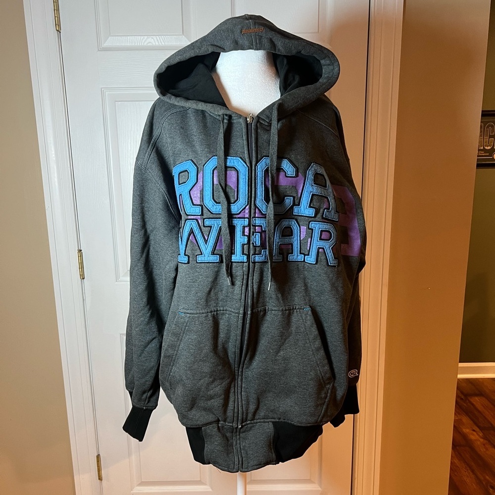 Rocawear Men's 2XL Large Logo Full Zip Hoodie Pockets Y2K